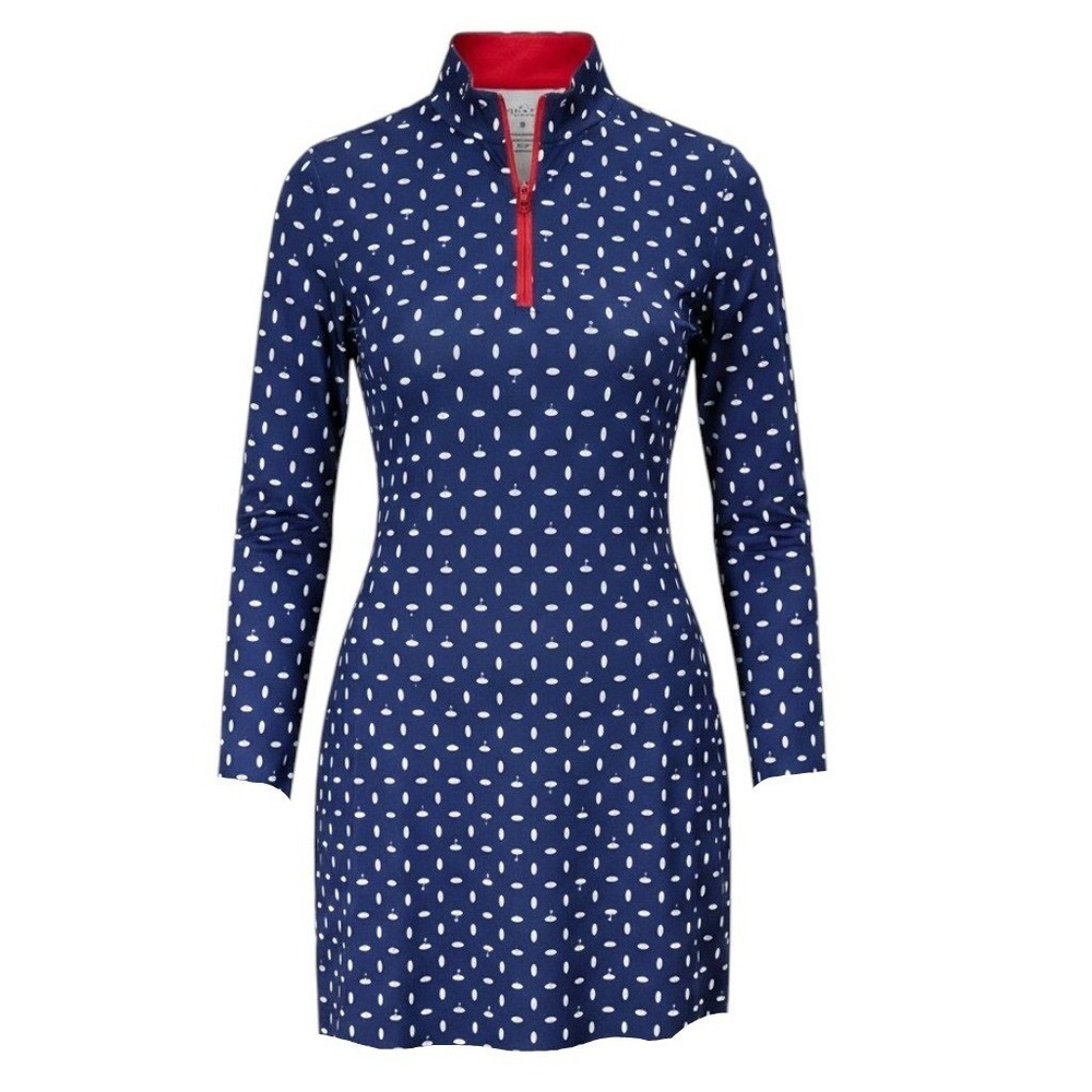 SanSoleil SolCool Golf Dress Navy Blue UV 50 Long Sleeve Quarter Zip Small